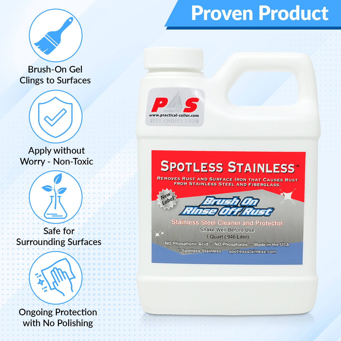Spotless Stainless Marine Rust Remover and Protectant - 16 Ounce (Pint)